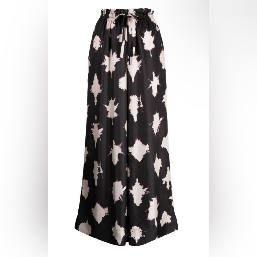 Ulla Johnson Sawyer Silk Wide Leg Pant in Noir Blur